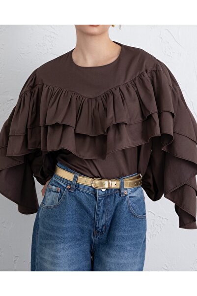 TESTOKUR بلوزة مطاطية مزينة بالكشكشة