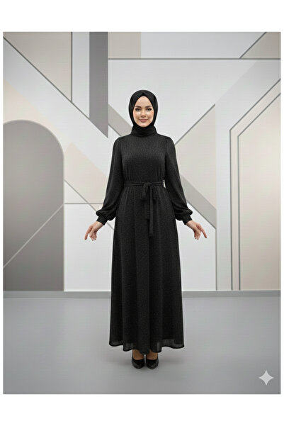 TESTOKUR Hakim Collar Belted Stoned Lined Dress