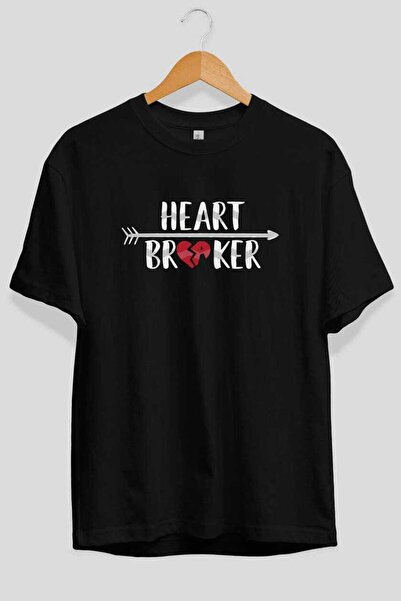 Ankhises Tricou Heart Breaker 2 cu imprimeu frontal negru oversize pentru băr...