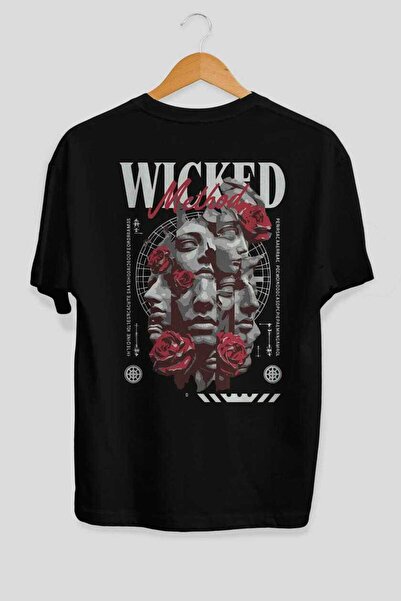 Ankhises Tricou oversize negru cu imprimeu la spate Wicked Method, pentru băr...
