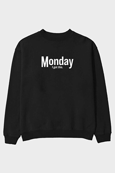 Ankhises Monday Front Printed Black Oversize Sweatshirt Bărbați Femei Unisex