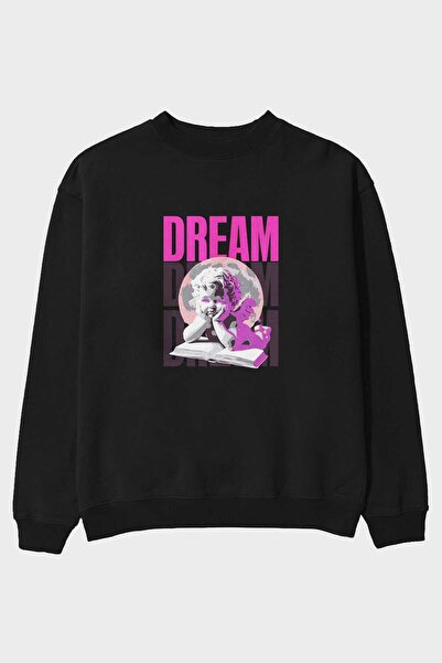 Ankhises Dream Angel Hanorac oversize negru imprimat pe față Bărbați Femei Un...