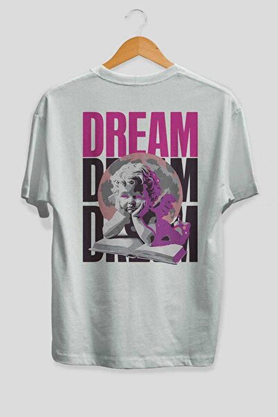 Ankhises Tricou oversize alb cu imprimeu pe spate Dream Angel, pentru bărbați...