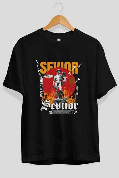 Ankhises Μπλουζάκι Sevior με στάμπα μπροστά, μαύρο, oversize, ανδρικό, γυναικ...