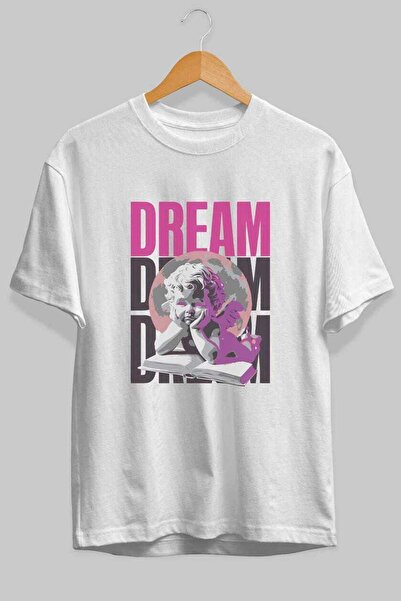 Ankhises Tricou oversize alb cu imprimeu frontal Dream Angel, pentru bărbați ...