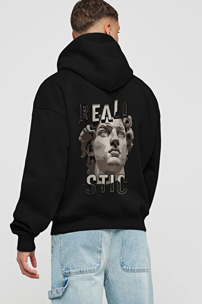 Ankhises Hanorac negru supradimensionat cu imprimeu realist pe spate, pentru ...