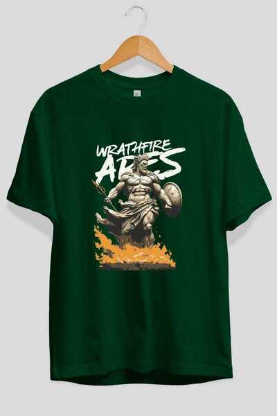 Ankhises Tricou WrathFire Ares cu imprimeu frontal, verde, supradimensionat, ...