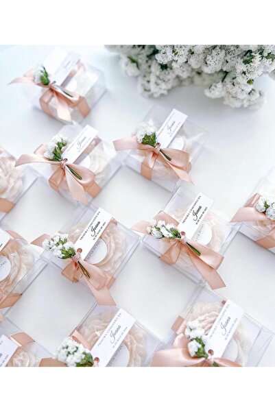 10 Adet Süslemeli Kutu İçerisinde Kokulu Şakayık Mum Nikah Nişan Söz Düğün Hediyeliği