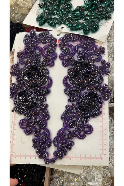 Hayalet kumaş İkili taşlı aplik 25 cm el işlemesi