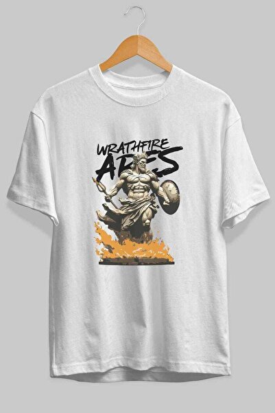 Ankhises Tricou WrathFire Ares cu imprimeu frontal, alb, supradimensionat, pe...