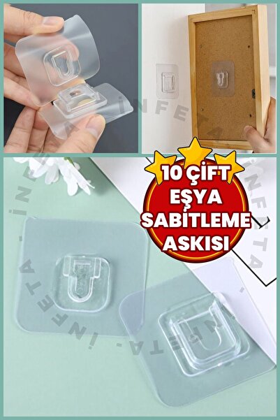İnfeta 10 Çift Eşya Sabitleme Askısı Geçmeli Klips-Tablo Ayna Resim Sabitleme...