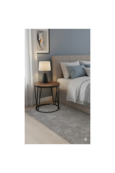 LAOBAN Modern Round Side Table with Wooden Top and Metal Base( 50cm*50cm*50cm)
