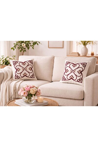 ROYALYAT Handmade Linen Duck Fabric Punch Cushion Cover (43X43) with Decorati...