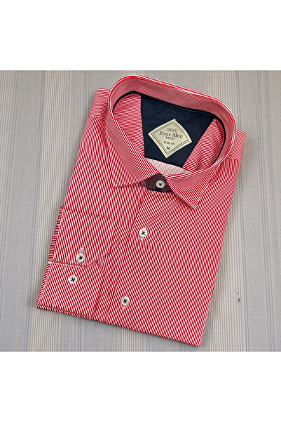 EREN STYLE Linen Long Sleeve Cotton Striped Shirt with Hidden Button Collar (...