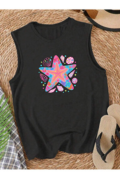 SUNFREE Sea Star Summer Printed Summer Sleeveless Crew Neck Women's Tshirt