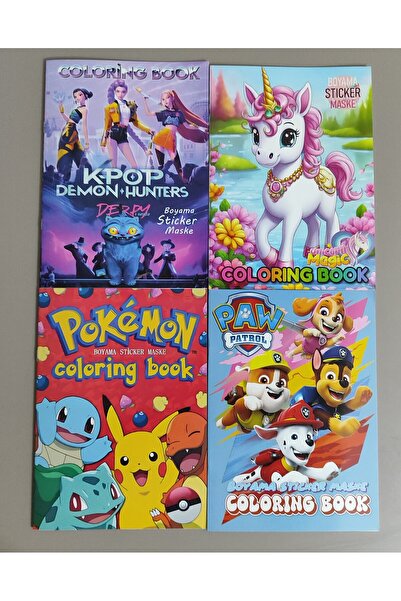 ada çanta kırtasiye 4 adet stickerli boyama kitabı (Kpop/unicorn/pocemon/pawp...