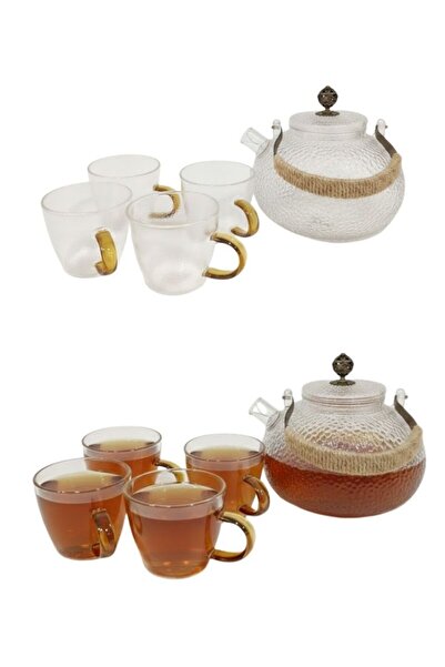 Premium Glass Teapot with Cups Set Heat Resistant Tea Set