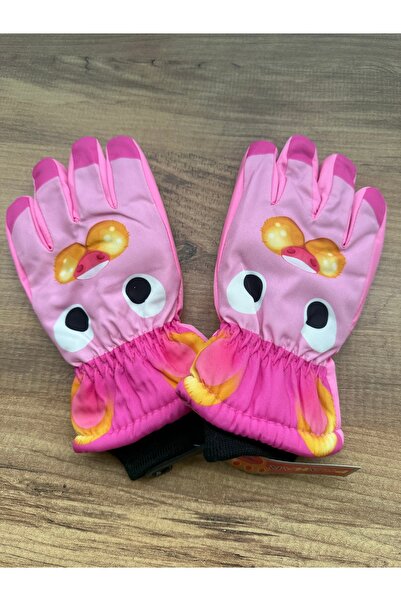 Blotch Pink Color Lined Children's Ski and Snow Gloves with Rabbit Character,...