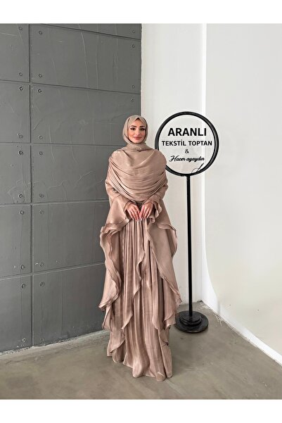 hacer ayaydın Drape Detailed Sleeves with Ruffles and Cape Hijab Evening Dres...