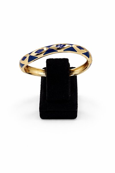 PANGU Asimetrik Desenli Mineli Altın Renk Çelik Kelepçe Bilezik