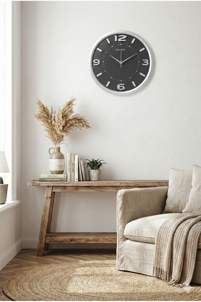 h homerest Тих механизъм Модерен стенен часовник Черна циферблат Сребърна рам...