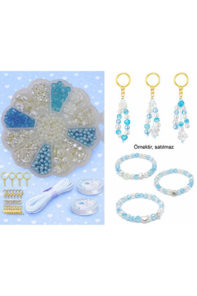 By MO Accessories YENİ SEZON Mavi ve İnci Boncuklarla Takı Yapım Seti Anahtar...