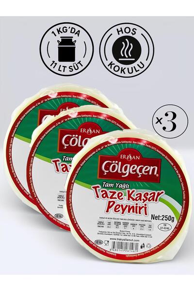 Çölgeçen TAM YAĞLI YAZE KAŞAR PEYNİRİ 750 GR (3 Adet 250Gr) Az Tuzlu,Eriyince...