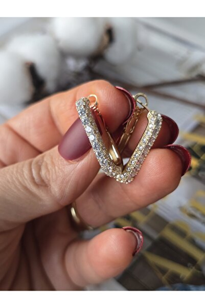 XUPİNGS JEWELRY Xuping Zirkan Dikdörtgen Taşlı Küpe 14K Altın Kaplama