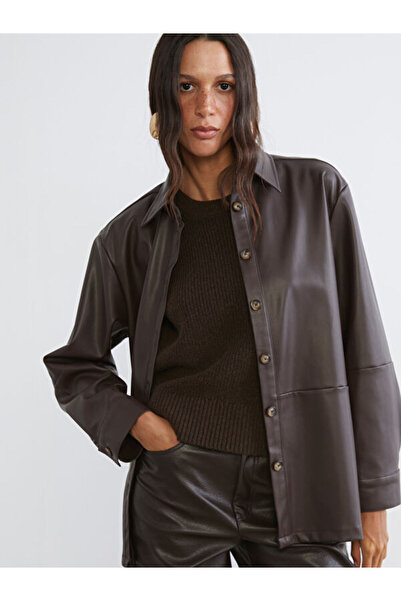 LC Waikiki Sparkling Choices Women's Leather-Look Shirt Jacket by Shining Store