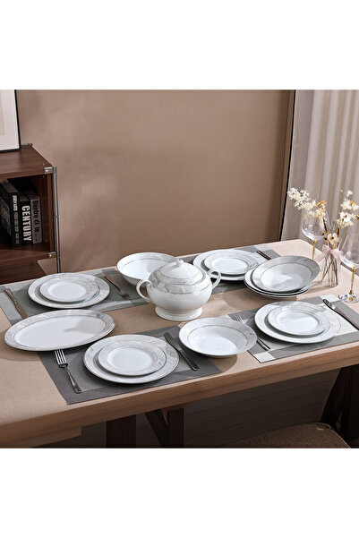 Malooki Serviciu de Masă 12 Persoane Silver Leaf din Porțelan 40 piese, Desig...