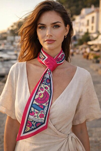 Luminos Butik Women's Fuchsia Floral Patterned Stylish Premium Mini Neck Scar...