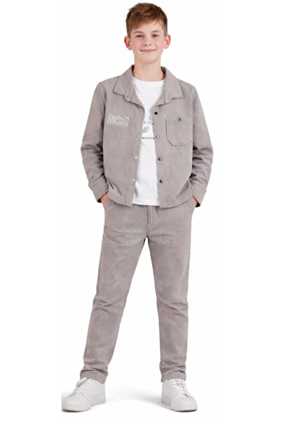 İrem Çocuk Giyim Boy's Moving Written Mink Color Snap Closure Shirt Elastic W...