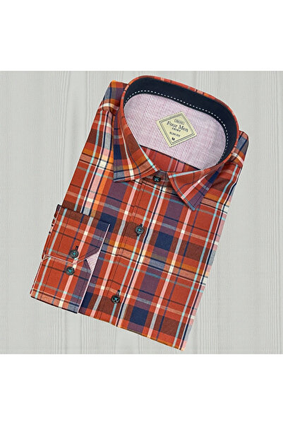 EREN STYLE Linen Long Sleeve Checkered Cotton Shirt with Hidden Button Collar...