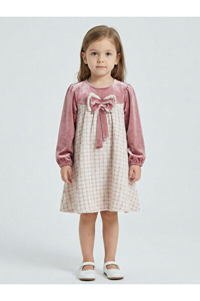 XO Kids Girl's Velvet and Plaid Dress with Bow Detail 3-7 Years 4414