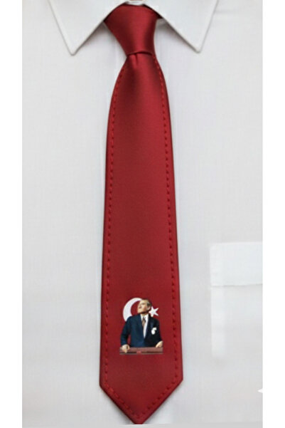 Mavi Masal Ataturk Portrait Signed Satin Men's Tie / Scarf