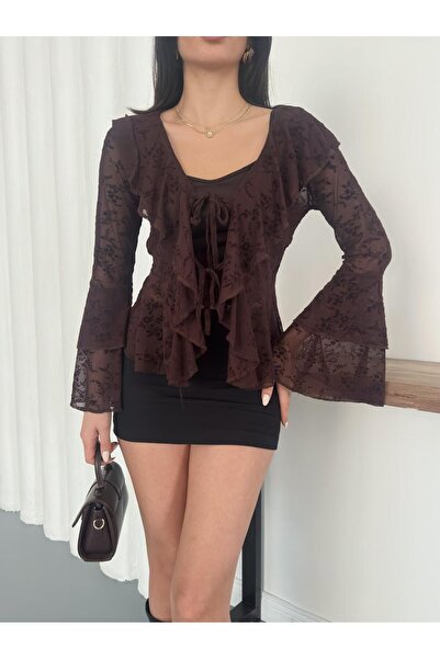 IŞILDA FASHION Μπλούζα με λεπτομέρειες από τούλι