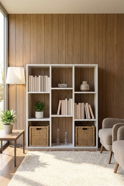 BAGAX 90x105x20 cm Raflı Kitaplık Modern Minimal 9 Raflı Çok Bölmeli Açık Raf...