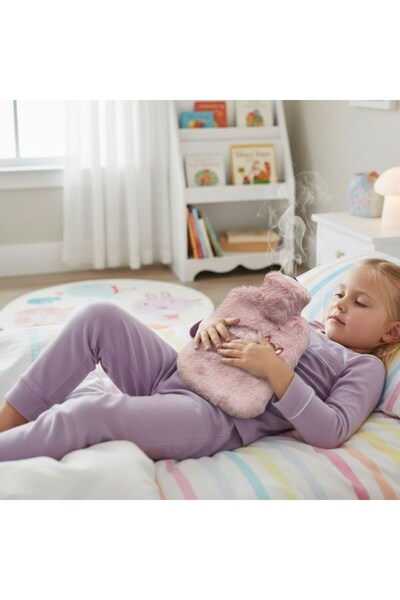 BY NEVSER حقيبة ماء ساخن من القطيفة الوردية مع شكل حيوان روبوت سعيد سعة 1 لتر...