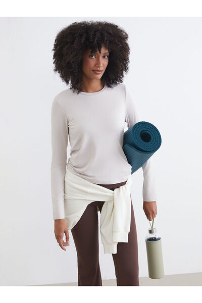 LC Waikiki Koor Sport Beige Oval Collar Women's Sports T-Shirt with Nevavm Di...