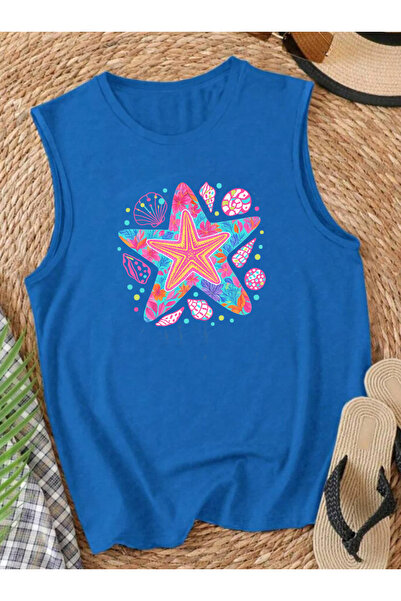 SUNFREE Sea Star Summer Printed Summer Sleeveless Crew Neck Women's Tshirt