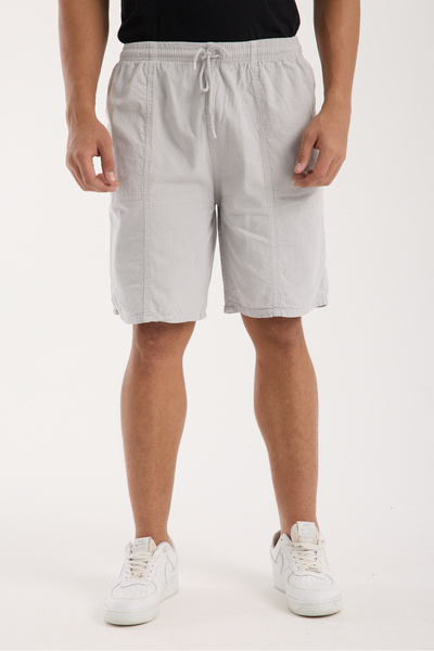 BigBrossBoutique Light Gray Men's Cotton-Linen Blend Shorts