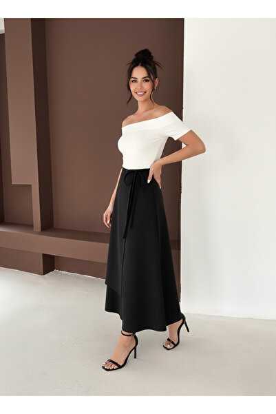 MAİMODA Wrap Tie Detailed Scuba Maxi Skirt