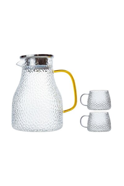 Premium طقم إبريق ماء زجاجي ذو ملمس بارز مع كوبين