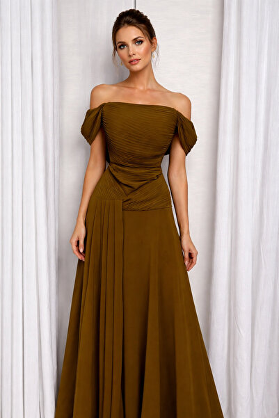 qmhafrst Georgette chiffon dress, beige style, shoulder detail