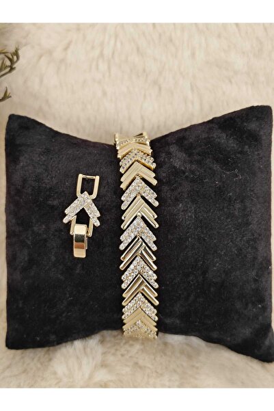 Tuel سوار نسائي من الفولاذ المقاوم للصدأ بلون ذهبي وسلسلة سميكة مرصعة بالأحجار