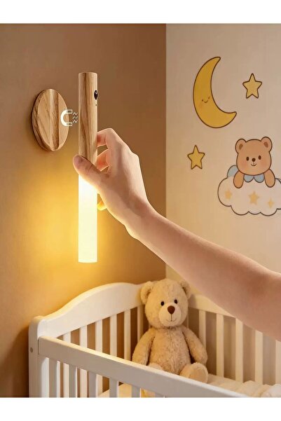 Özasya AVM Şarjlı Led Ahşap Renk Duvar Lambası Hareket Sensörlü Kablosuz Lüks
