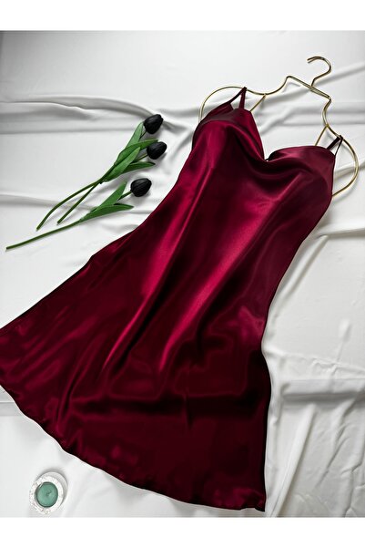 ROZENİN LINGERIE Degaje Yaka Saten Askılı Gecelik Elbise