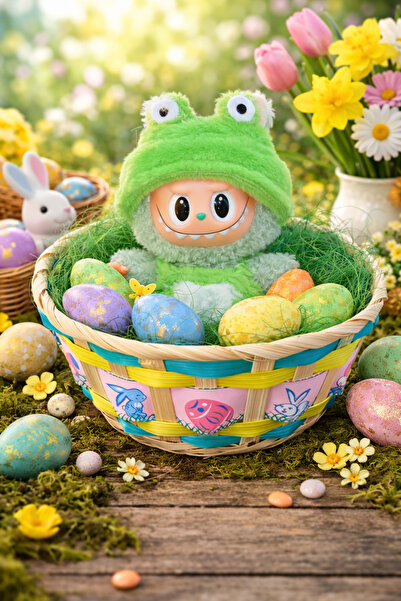OEM Labubu în coșul cu ouă - Jucărie de colecție - Ediție specială de Paște -...