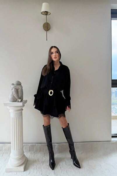 Sorridi Lace Detailed Gold Belted Mini Dress