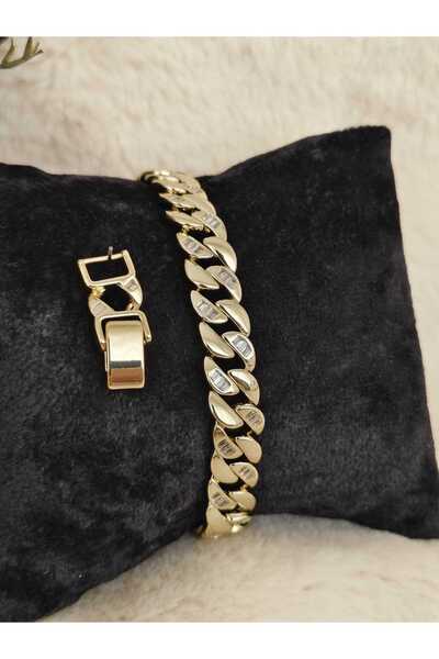 Tuel Women's Stainless Steel Gold Color Stone Thick Chain Bracelet